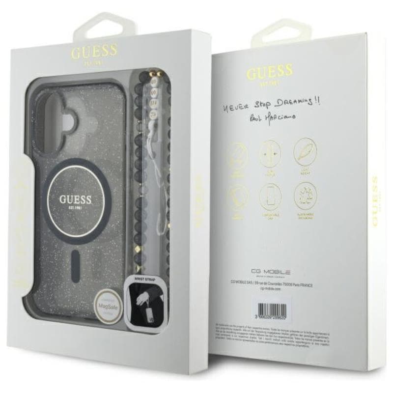 Guess IML Glitter With Pearl Strap MagSafe - Case for iPhone 16 (Black) 7