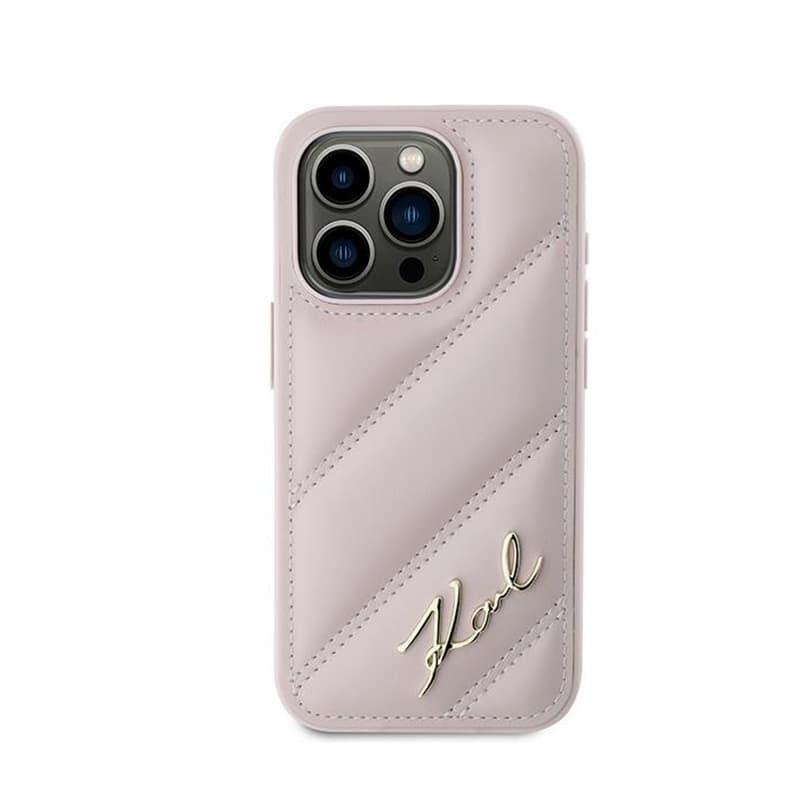 Karl Lagerfeld Diagonal Quilted Script - Case for iPhone 15 Pro (Pink) 3