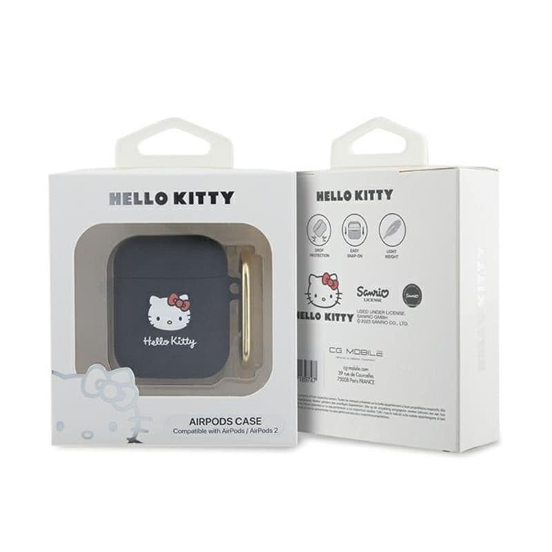 Hello Kitty Silicone 3D Kitty Head - Case for AirPods 1/2 gen (black) 3