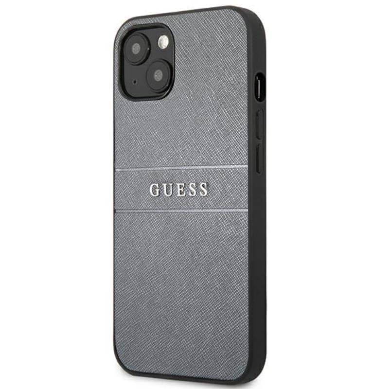 Guess Saffiano Metal Logo Stripes - Case for iPhone 13 mini (Grey) 2