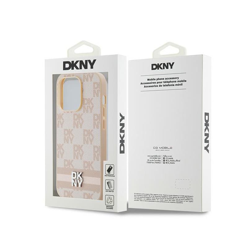 DKNY Leather Checkered Mono Pattern & Printed Stripes - iPhone 14 Pro Case (pink) 8