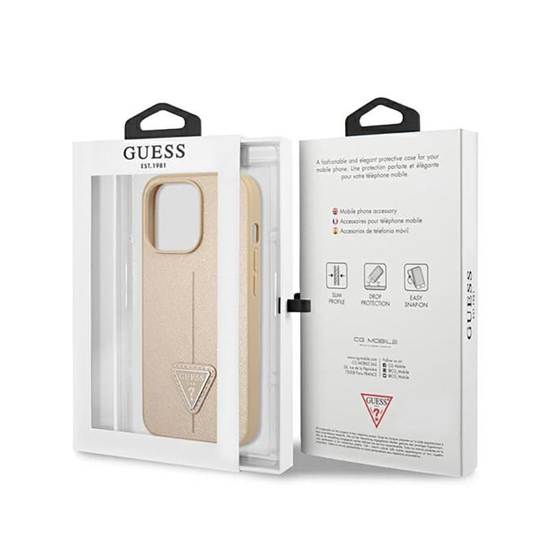 Guess Saffiano Triangle Logo Case - Case for iPhone 14 Pro (Beige) 8