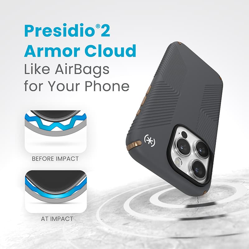 Speck Presidio2 Grip - iPhone 15 Pro Case (Charcoal Gray / Cool Bronze / White) 6