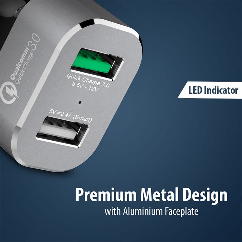 Crong Power Car Charger 30W - USB QuickCharge 3.0 Car Charger + USB 2.4A (Aluminum) 2