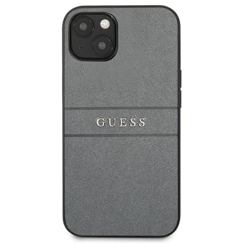 Guess Saffiano Metal Logo Stripes - Case for iPhone 13 mini (Grey) 3