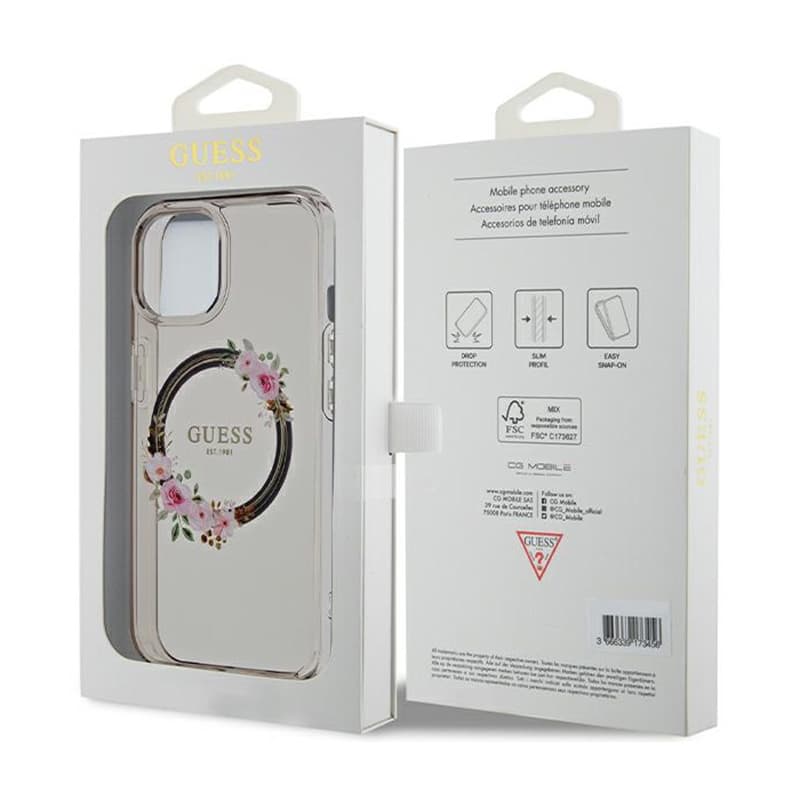 Guess IML Flowers Wreath MagSafe - Case iPhone 15 (Black) 8
