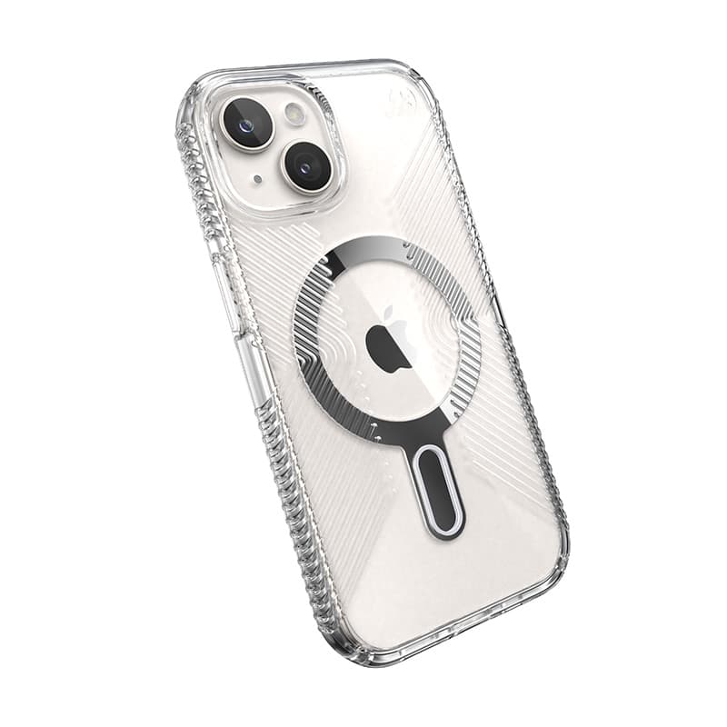Speck Presidio Perfect-Clear Grip ClickLock & MagSafe - iPhone 17e / 16e / 15 / 14 / 13 Case (Clear / Chrome Finish / Serene Silver) 6