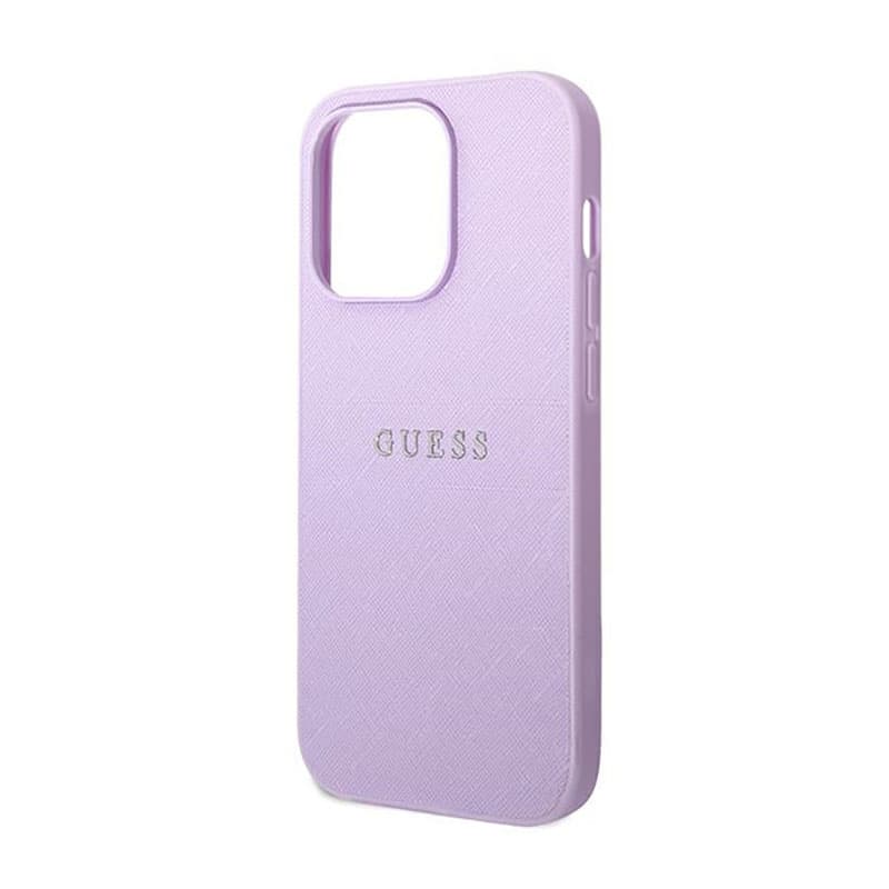 Guess Saffiano Metal Logo Stripes - Case for iPhone 14 Pro (Lilac) 7