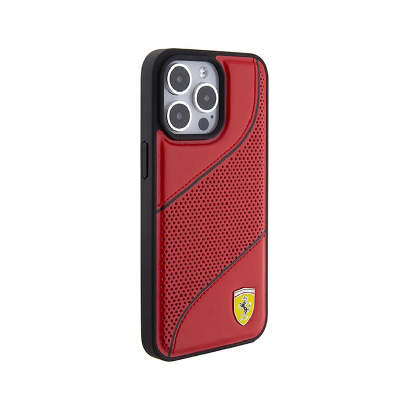 Ferrari Perforated Waves Metal Logo - Case for iPhone 15 Pro Max (Red) 4
