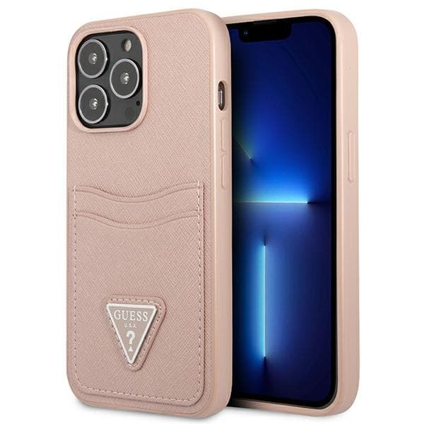 Guess Saffiano Double Card Triangle - Cover for iPhone 13 Pro (Pink) 1