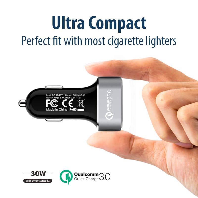 Crong Power Car Charger 30W - USB QuickCharge 3.0 Car Charger + USB 2.4A (Aluminum) 3