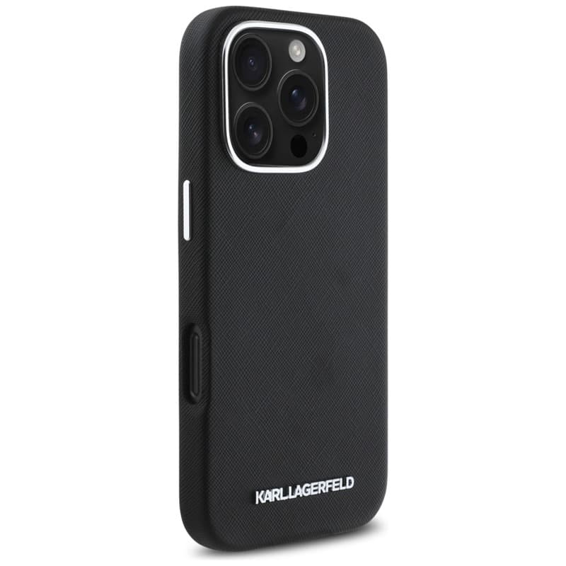 Karl Lagerfeld Saffiano Full Wrapped Elongated Metal Logo MagSafe - Case for iPhone 16 Pro (black) 4