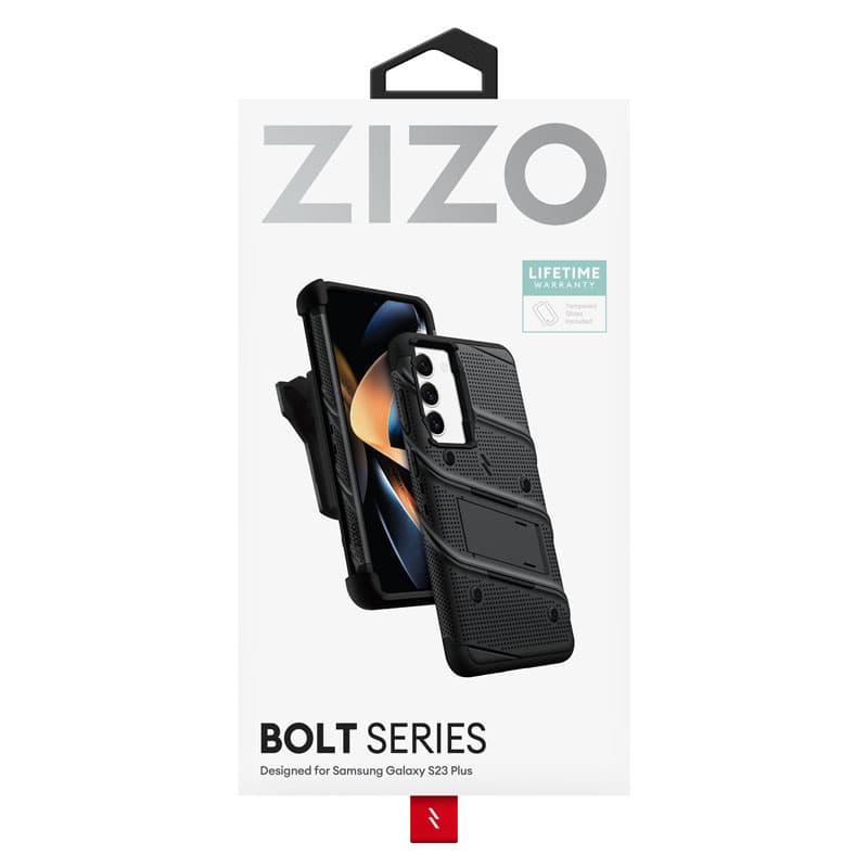 ZIZO BOLT Series - Armoured case for Samsung Galaxy S23+ with 9H glass for screen + holder with stand (Black) 7