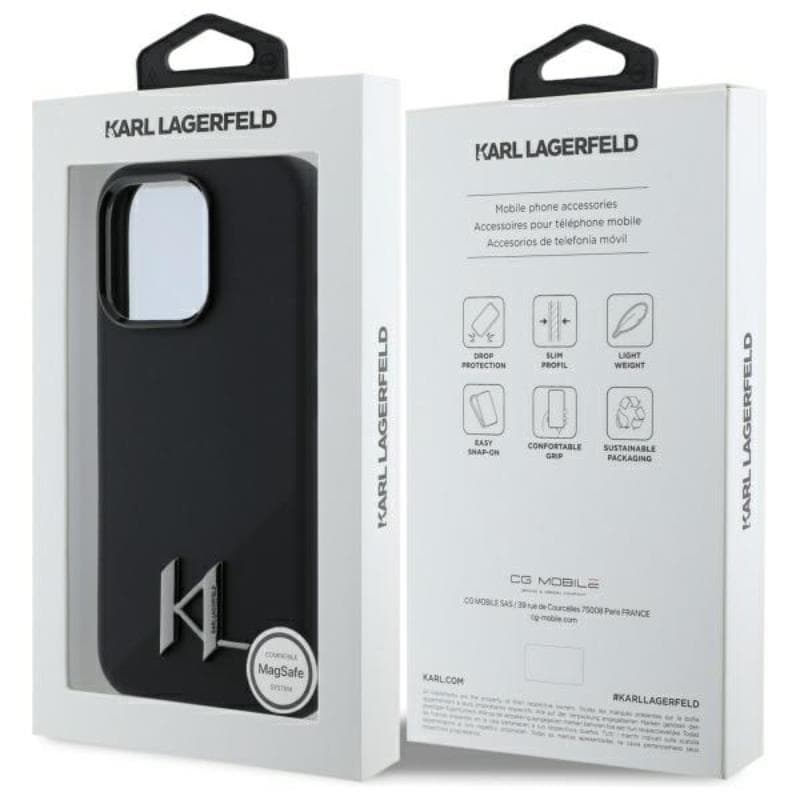 Karl Lagerfeld Silicone Shadow Metal Initial MagSafe - Case for iPhone 16 Pro (black) 8