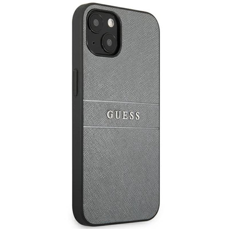 Guess Saffiano Metal Logo Stripes - Case for iPhone 13 mini (Grey) 4