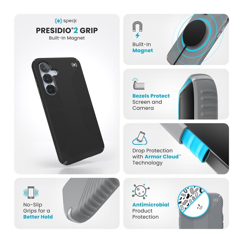 Speck Presidio2 Grip Magnet - Samsung Galaxy S25+ / 24+ MagSafe Case (Black/Slate Gray/White) 7