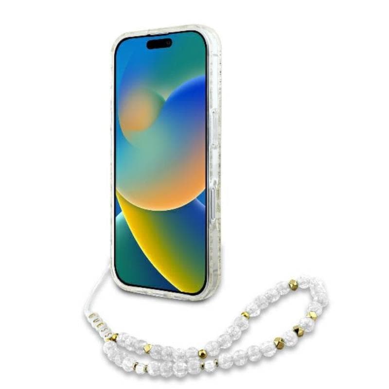 Guess IML Flowers Allover Electro With Pearl Strap MagSafe - Case for iPhone 16 Plus (White) 4