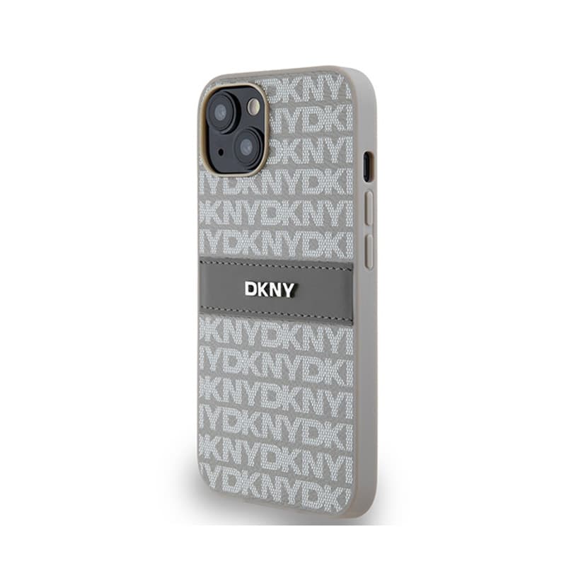 DKNY Leather Mono Stripe & Metal Logo - iPhone 14 / 15 / 13 Case (beige) 2