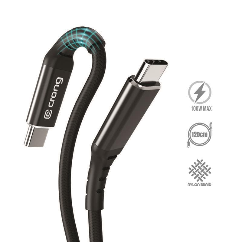 Crong Armor Link - 100W PD 5A USB-C to USB-C Cable 120cm (Black) 1