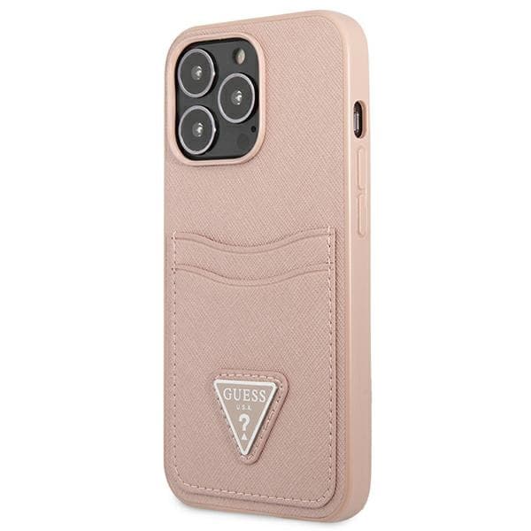Guess Saffiano Double Card Triangle - Cover for iPhone 13 Pro (Pink) 2