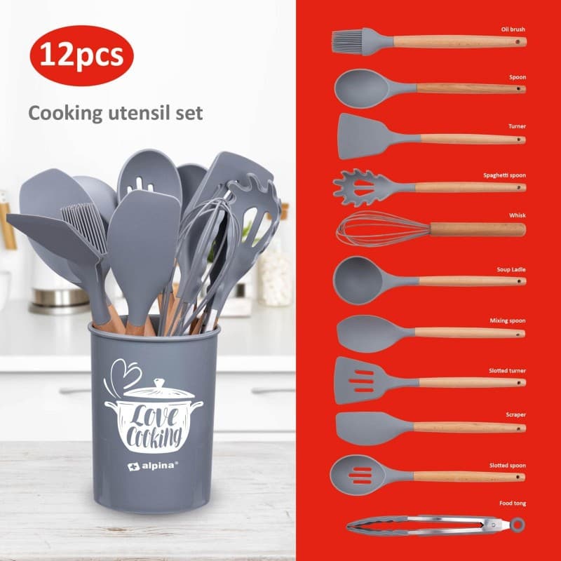 Alpina - Set of silicone kitchen utensils with a stand, 12 pieces 6