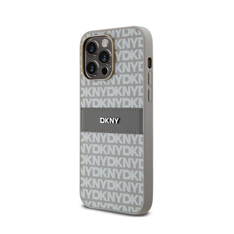 DKNY Leather Mono Stripe & Metal Logo - iPhone 14 Pro Case (beige) 2
