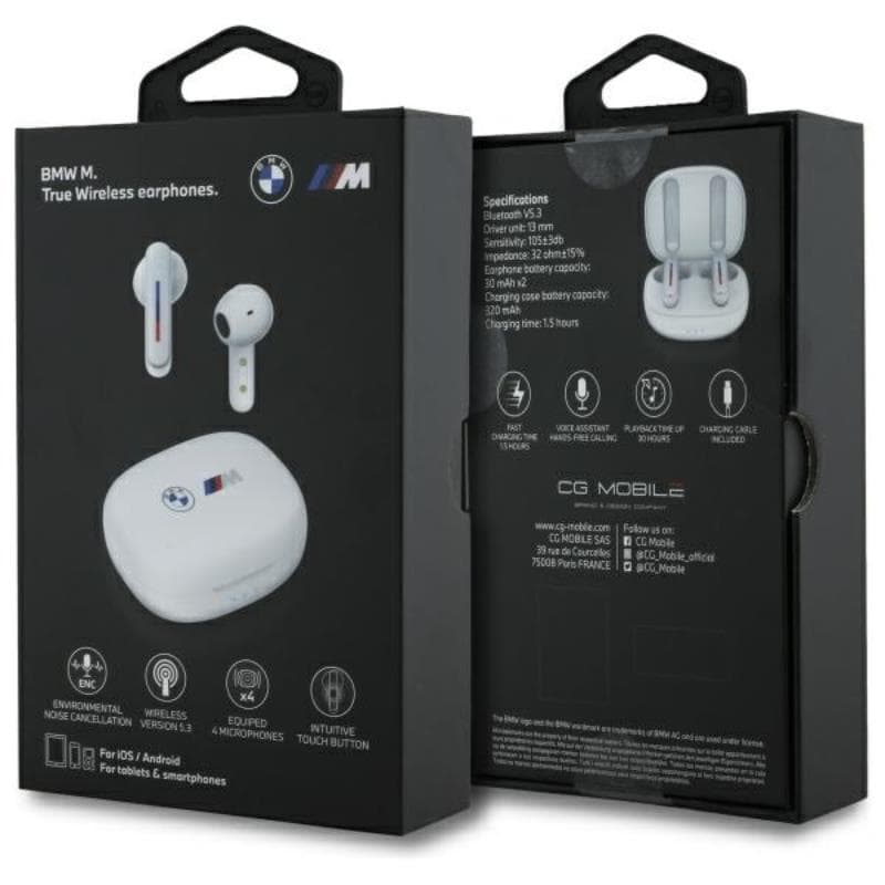 BMW Printed Logos - Bluetooth TWS Headphones ENC + Charging Case (White) 6