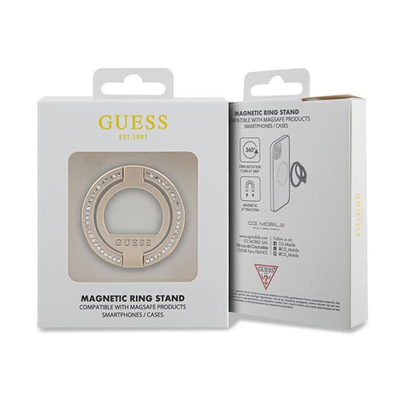 Guess MagSafe Ring Stand Rhinestone - Magnetic finger holder for phone with stand function (Gold) 4