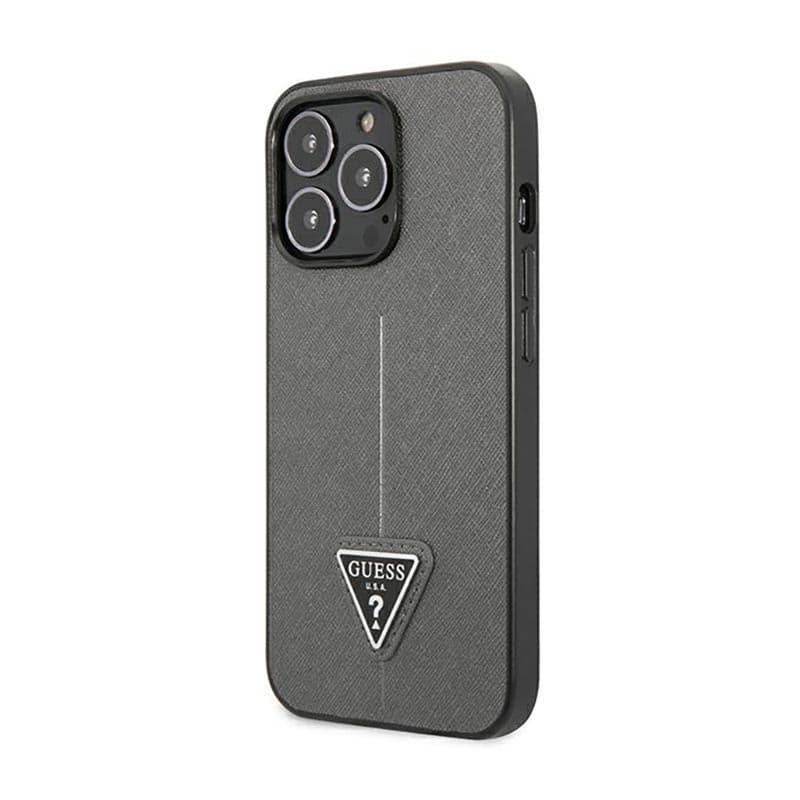 Guess Saffiano Triangle Logo Case - Case for iPhone 14 Pro (Silver) 2