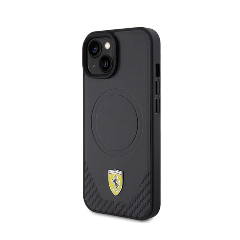 Ferrari Carbon Metal Logo MagSafe - Case for iPhone 15 (black) 2