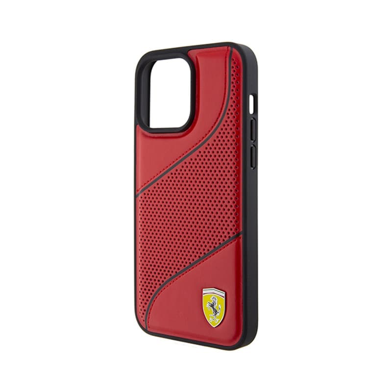 Ferrari Perforated Waves Metal Logo - Case for iPhone 15 Pro Max (Red) 6