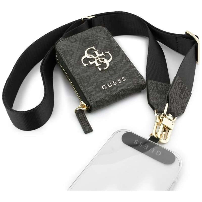 Guess 4G Metal Logo Universal Crossbody Phone Strap Small Purse - Lanyard/Shoulder Strap with Phone Wallet (Black)