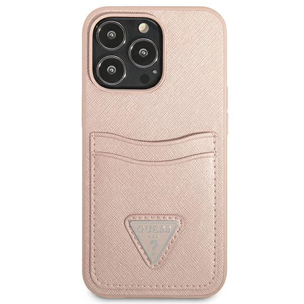 Guess Saffiano Double Card Triangle - Cover for iPhone 13 Pro (Pink) 3