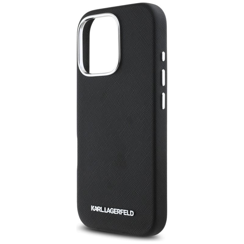 Karl Lagerfeld Saffiano Full Wrapped Elongated Metal Logo MagSafe - Case for iPhone 16 Pro (black) 6