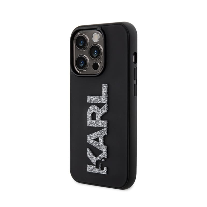 Karl Lagerfeld 3D Rubber Glitter Logo - Case for iPhone 15 Pro (Black) 2