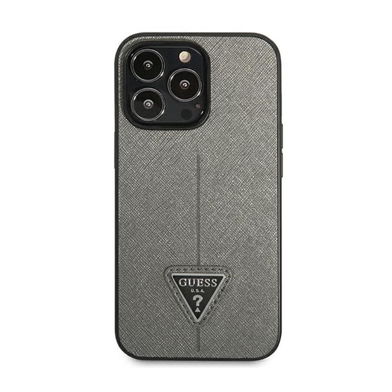 Guess Saffiano Triangle Logo Case - Case for iPhone 14 Pro (Silver) 3