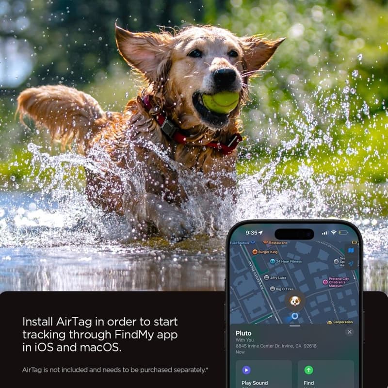 Spigen Tough Armor Pet Collar - Case with Collar Mount for Apple AirTag 1 / 2 (Black) 3