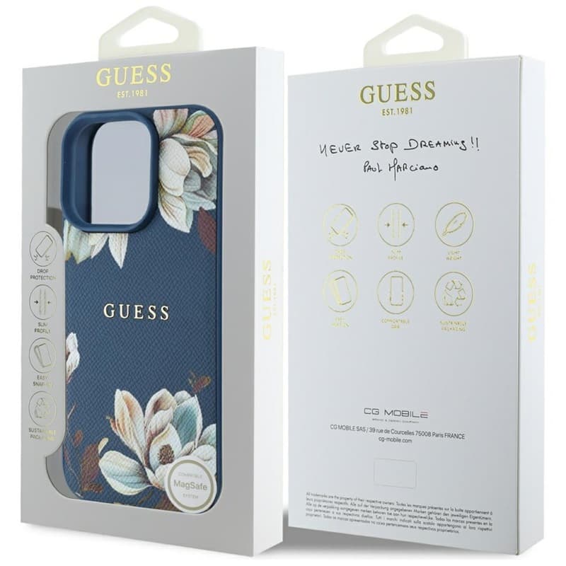 Guess Grained Printed Flower Pattern MagSafe - Case for iPhone 16 Pro (blue) 8
