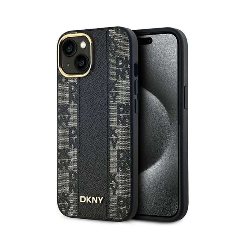 DKNY Leather Checkered Mono Pattern MagSafe - Case for iPhone 14 / 15 / 13 (Black) 1
