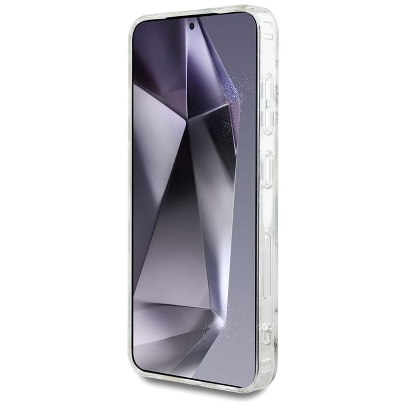 Guess Glitter Flowers Triangle Buttons MagSafe - Case for Samsung Galaxy S25 (white) 5