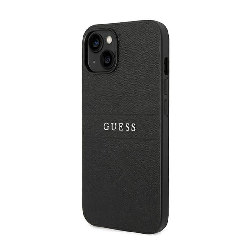 Guess Saffiano Metal Logo Stripes - Case for iPhone 14 Plus (Black) 2