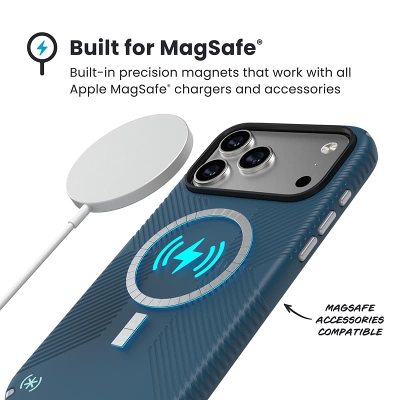 Speck Presidio2 Grip MagSafe - iPhone 17 Pro Max Case (Deep Sea/Silver Metallic) 5