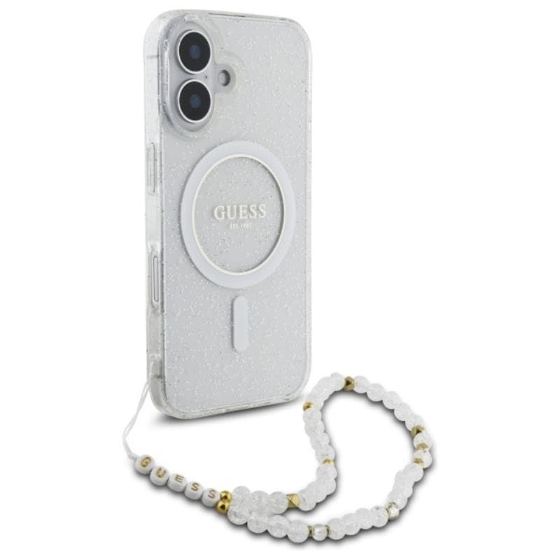 Guess IML Glitter With Pearl Strap MagSafe - Case for iPhone 16 (Transparent) 3