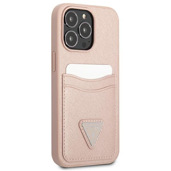 Guess Saffiano Double Card Triangle - Cover for iPhone 13 Pro (Pink) 4