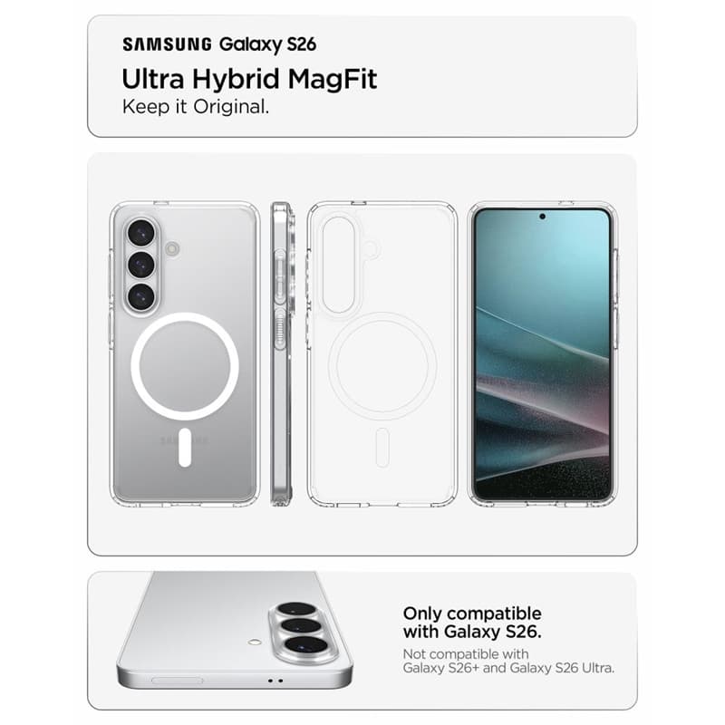 Spigen Ultra Hybrid Mag MagSafe - Case for Samsung Galaxy S26 (Clear/White) 7