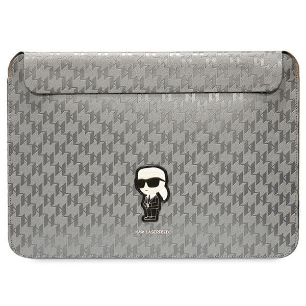 Karl Lagerfeld NFT Saffiano Monogram Ikonik Karl Sleeve - 14" Notebook Case (Silver)