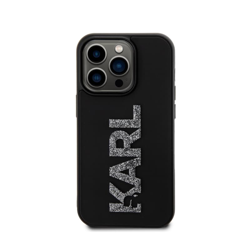 Karl Lagerfeld 3D Rubber Glitter Logo - Case for iPhone 15 Pro (Black) 3