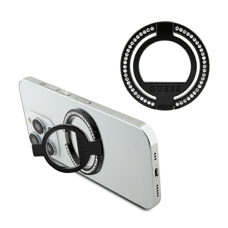 Guess MagSafe Ring Stand Rhinestone - Magnetic finger holder for phone with stand function (Black) 1