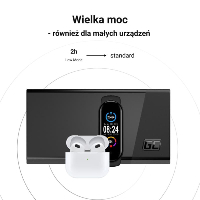 Green Cell PowerPlay20s - Power Bank 20000 mAh with USB-A QuickCharge 3.0 and 2x USB-C Power Delivery 22.5W (black) 5