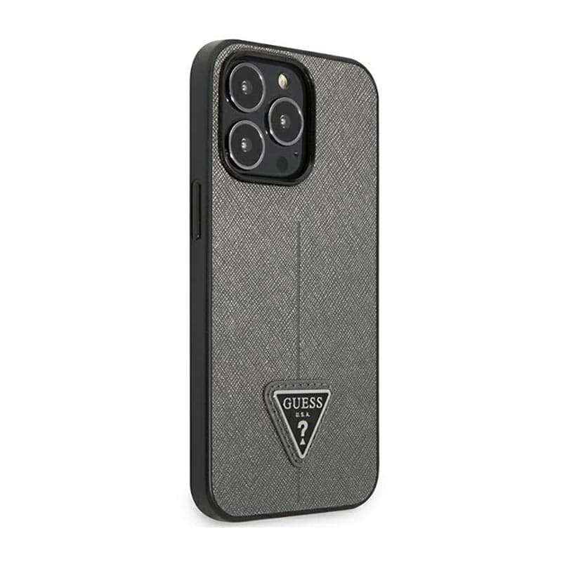 Guess Saffiano Triangle Logo Case - Case for iPhone 14 Pro (Silver) 4